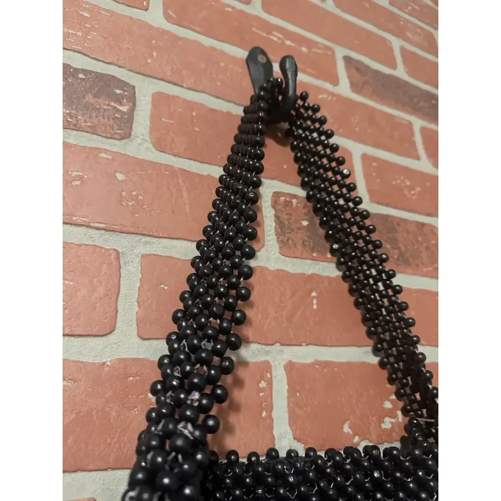 A New Day Black Beaded Handbag – Chic Shoulder Purse with Snap Closure